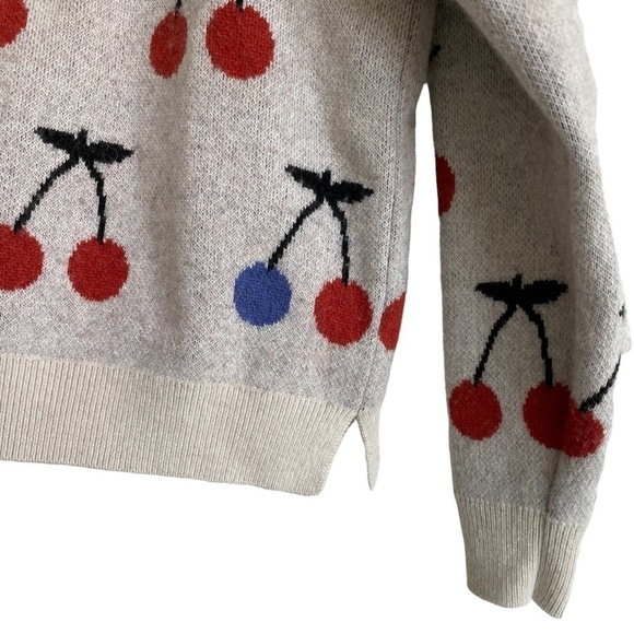 Madewell Wool & Alpaca Cherry Jacquard Pullover Sweater, Size XXS - Picture 6 of 9